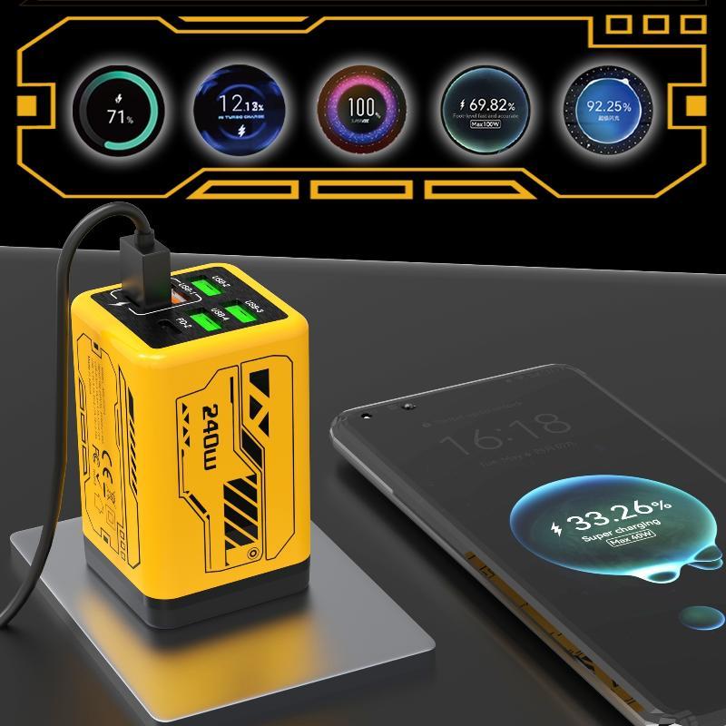 1Pcs 240W Fast Charging Wall Charger 4 Usb 2 Pd Ports Eu Us Plugs For Home Office Gaming Device Charging