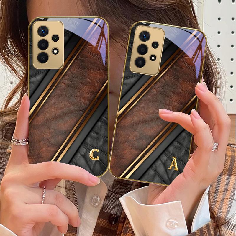Brilliant golden letters For Samsung A 01 52S A04 A05S A10 A12 13 22 23 24 36 42 M02 Note 10 20Ultra 8 9 Golden glass phone case