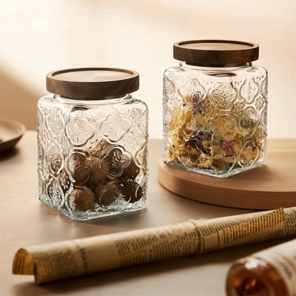Wood Lid Kitchen Glass Bottle Vintage Mason Jar Multi-functional Grains Storage Box Candy