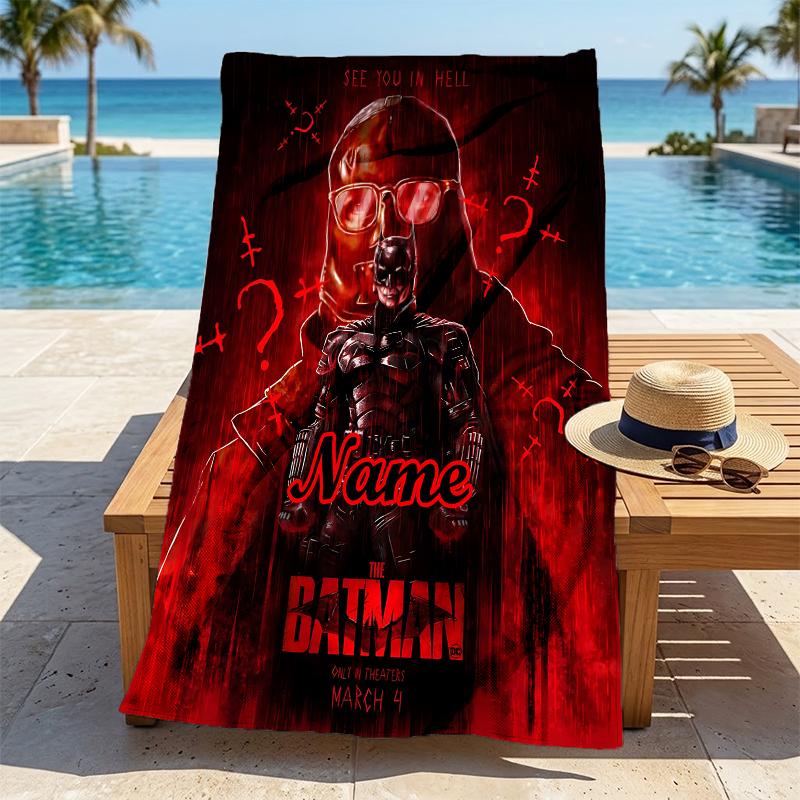 Custom Name Batman Night Stylish Digital Printing Beach Towel Quick‑Drying Absorbent Blanket for Beach Pool Gym Travel
