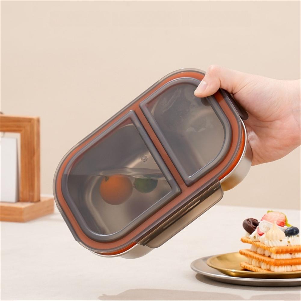 Stainless Steel Lunch Box Portable Fruit Salad Food Snack Containers 2 Compartment With Lids Sealed Leak Proof Box For Students