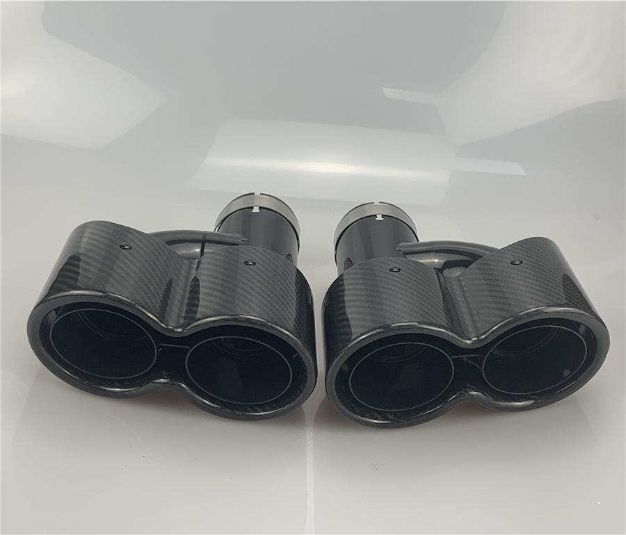 Universal H Style Pair 63mm Inlet 3D Glossy 100% Real Carbon Fiber Car SUV Conjoined Dual Exhaust Pipe Tail Muffler Tip