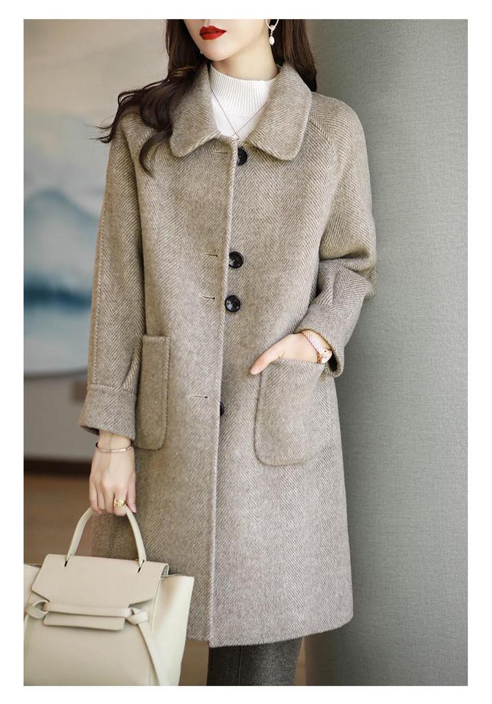 2026 Women's Petite Plus Woolen Coat - Autumn/Winter Korean Style Slimming Mid-Length Overcoat