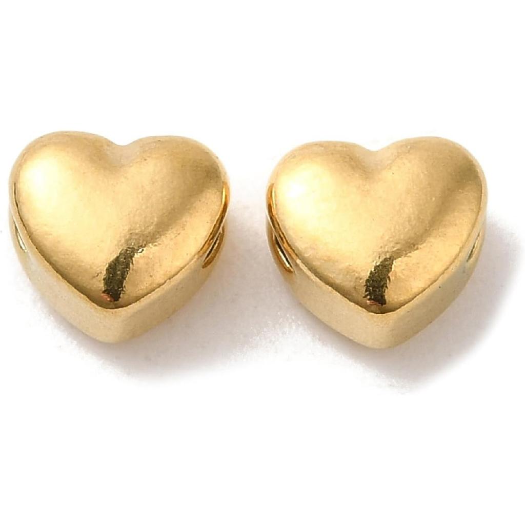 LiQunSweet 20 Pcs 18K Gold Plated Heart 304 Stainless Steel Beads Lovely Heart Spacer Loose Beads for Valentine's Day Gifts DIY Jewelry Craft