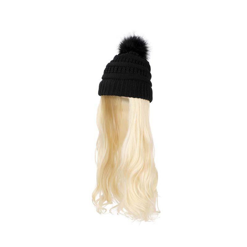 Autumn Winter New European American Women's Long Curly Hair Big Wave Hat Solid Color Knitted Yarn Wig Diagonal Bangs