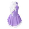 Girls Performance Dress Sleeveless Round Neck Shiny Sequins Floral Pattern Hollow Back Dance Wear