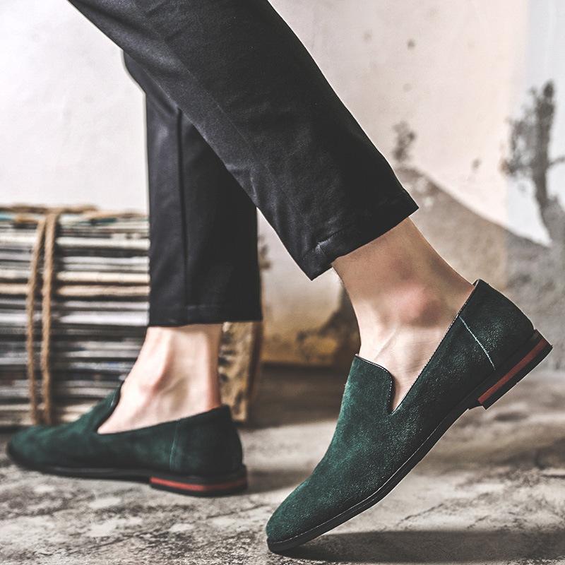 Men'S Pointed Leather Shoes, Suede Leather, Korean Version Of British Men'S Shoes, Lazy Tide Shoes, Doudou Shoes A0706-J