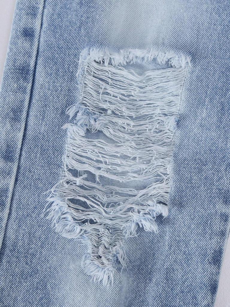 Single-piece Set of Trendy Ripped Denim Wide-leg Jeans for Boys, Perfect for Spring and Summer.