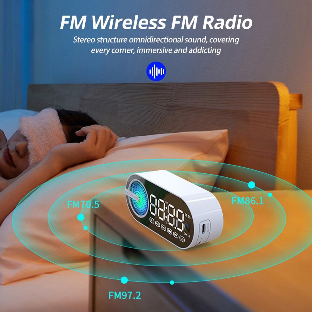 USB Charging Radio Alarm Clock RGB Portable Bluetooth Speaker FM Large Display Mute Mirror Digital Bedroom Room Office Decktops