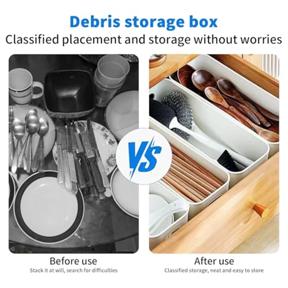 6/12pcs White Stackable Plastic Storage Boxes With Handles, Compact Organisers For Kitchen, Bathroom, Office And Closet Use