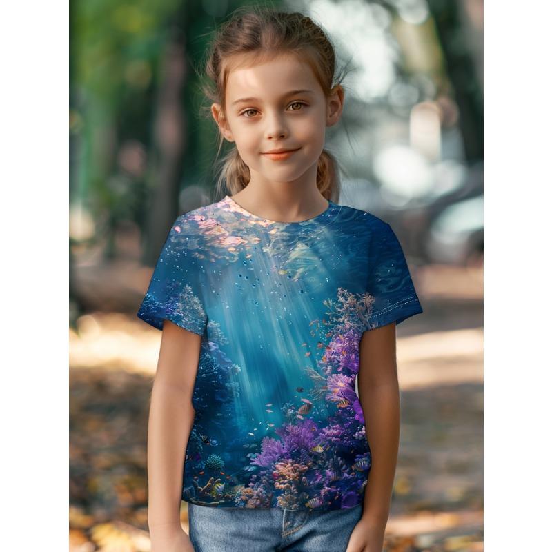Children's Clothing Girl T-Shirt Short Sleeve 3D Cartoon Print Kids Summer Clothes Casual Kawaii Round Neck Girl Clothes Tops