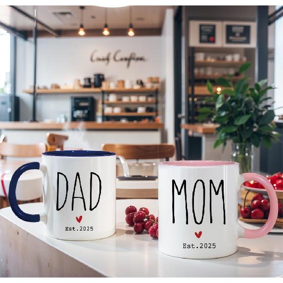 New Dad & Mom Est 2025 Coffee Mugs, First Time Mom Gift Set of 2, First Time Dad Gift, Baby Reveal Mug, New Parents Gift, Prospective Parents Mugs