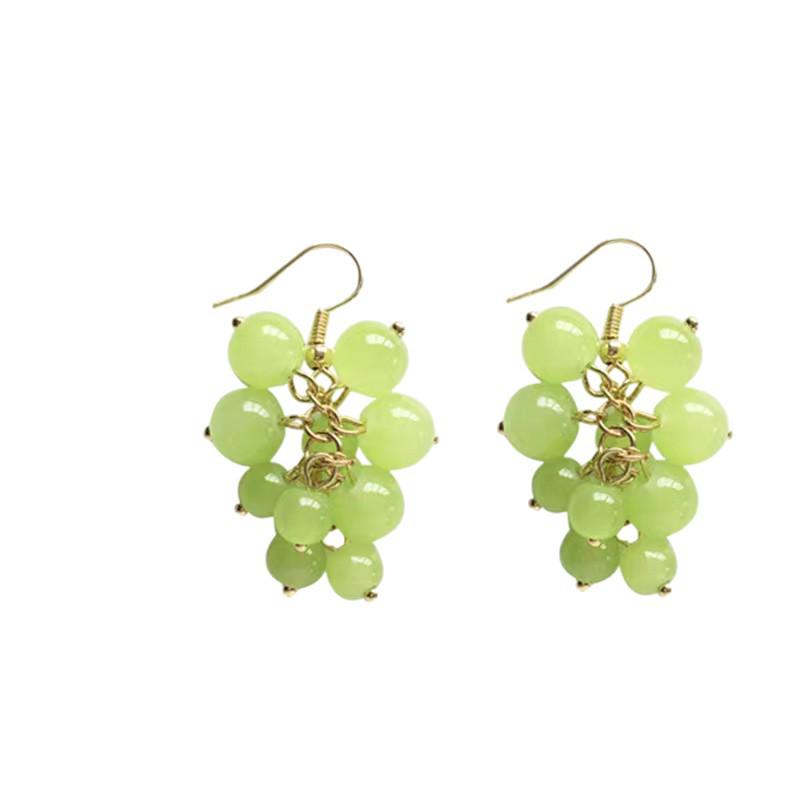 2020 Summer Fresh Green Bead Tassel Grape Drop Earrings - Mori Style