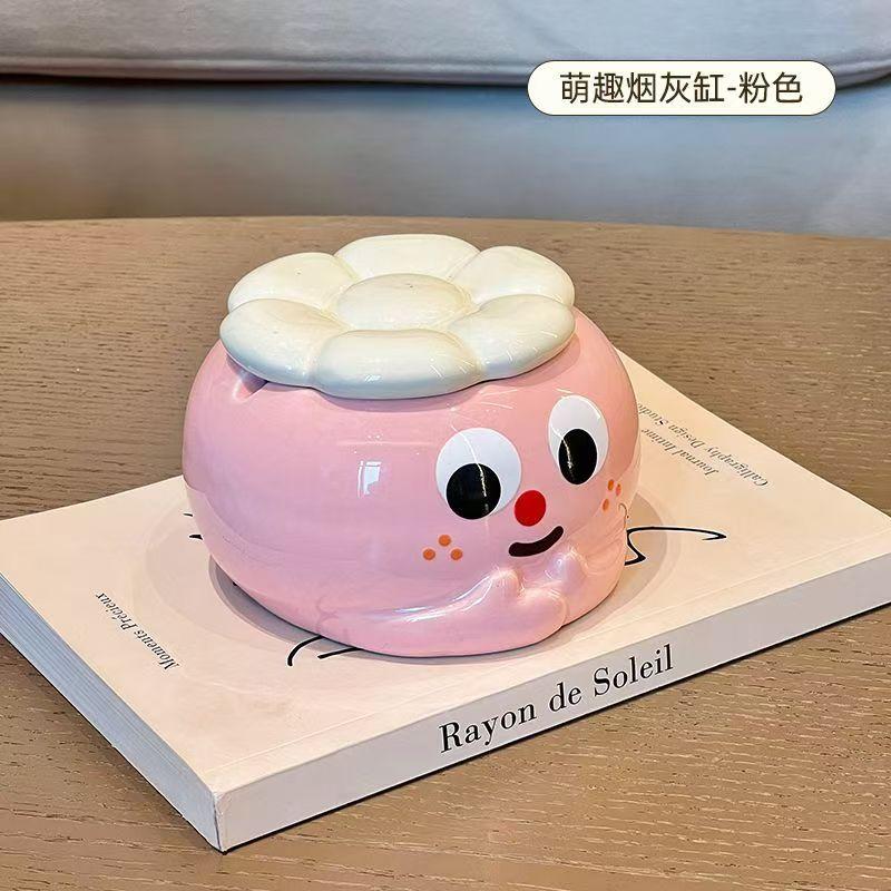Cute Ceramic Ashtray with Lid Creative Personalized Office Home Living Room Decorative Commercial Use Ashtray Simple Modern