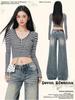 Low-rise, slimming, loose, wide-leg, slightly flared bell-bottom jeans for girls and women, perfect for spring.