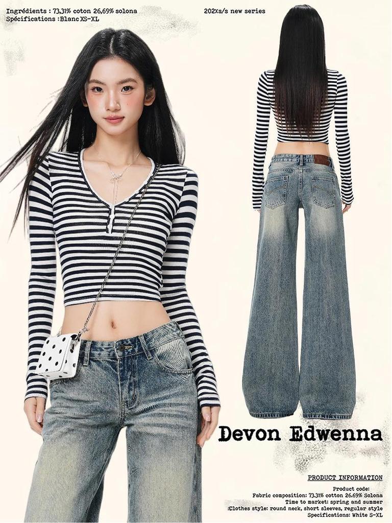 Low-rise, slimming, loose, wide-leg, slightly flared bell-bottom jeans for girls and women, perfect for spring.