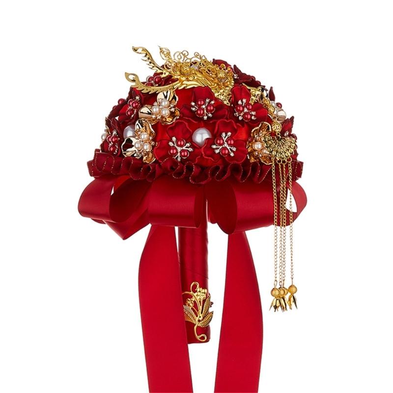 Elegant Chinese Wedding Bridal Bouquets Traditional Modern Design Artificial Flower For Bride Ceremony