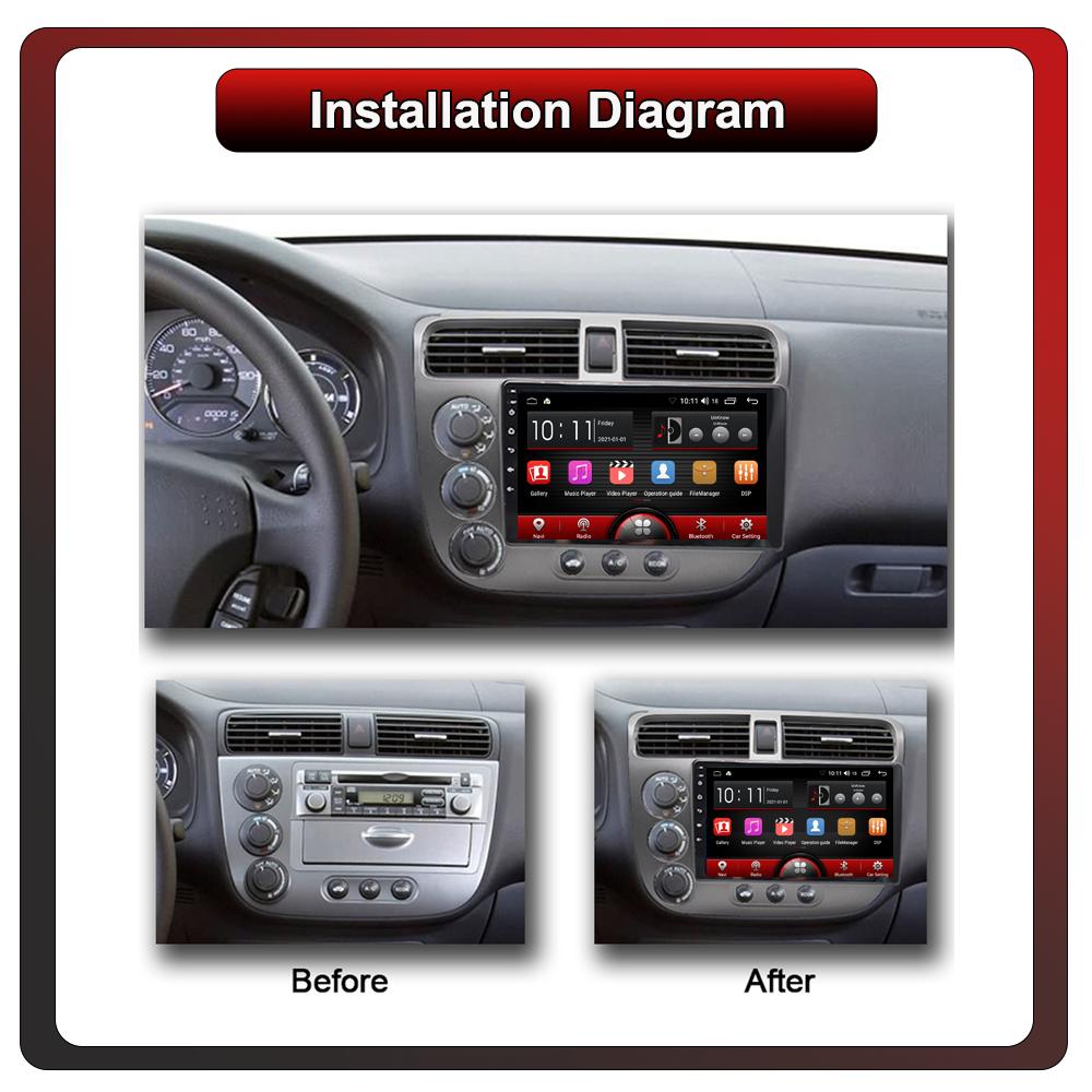 2Din Android Car-Play Car Radio,Honda Civic 2000-2006,Multimedia Player Head Unit Stereo GPS Navigation BT WIFI,1+16GB