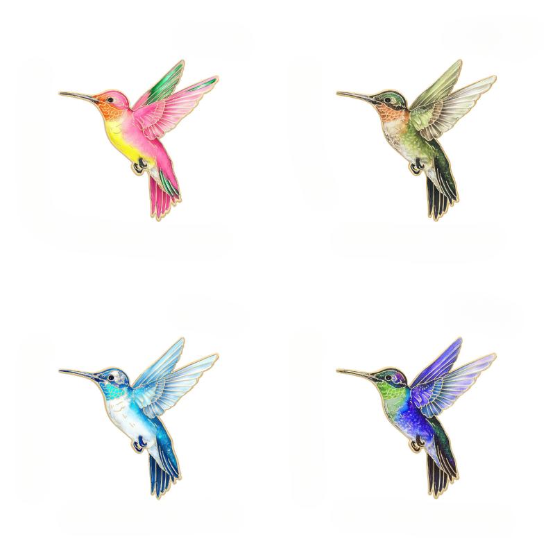 4Pcs Hummingbird Brooches For Women Colorful Birds Enamel Pin Metal Badge Jewelry Clothing Backpack Accessories Friends Gift