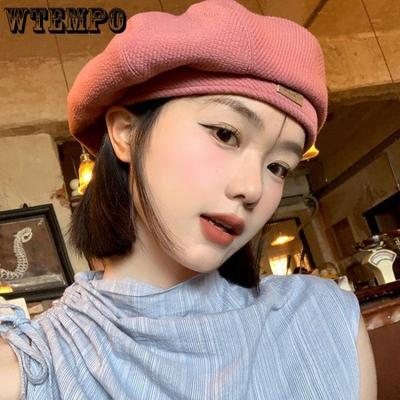 Weibliche rosa Baskenmütze Maler Hut japanischen Stil Frühling und Herbst Strickmütze