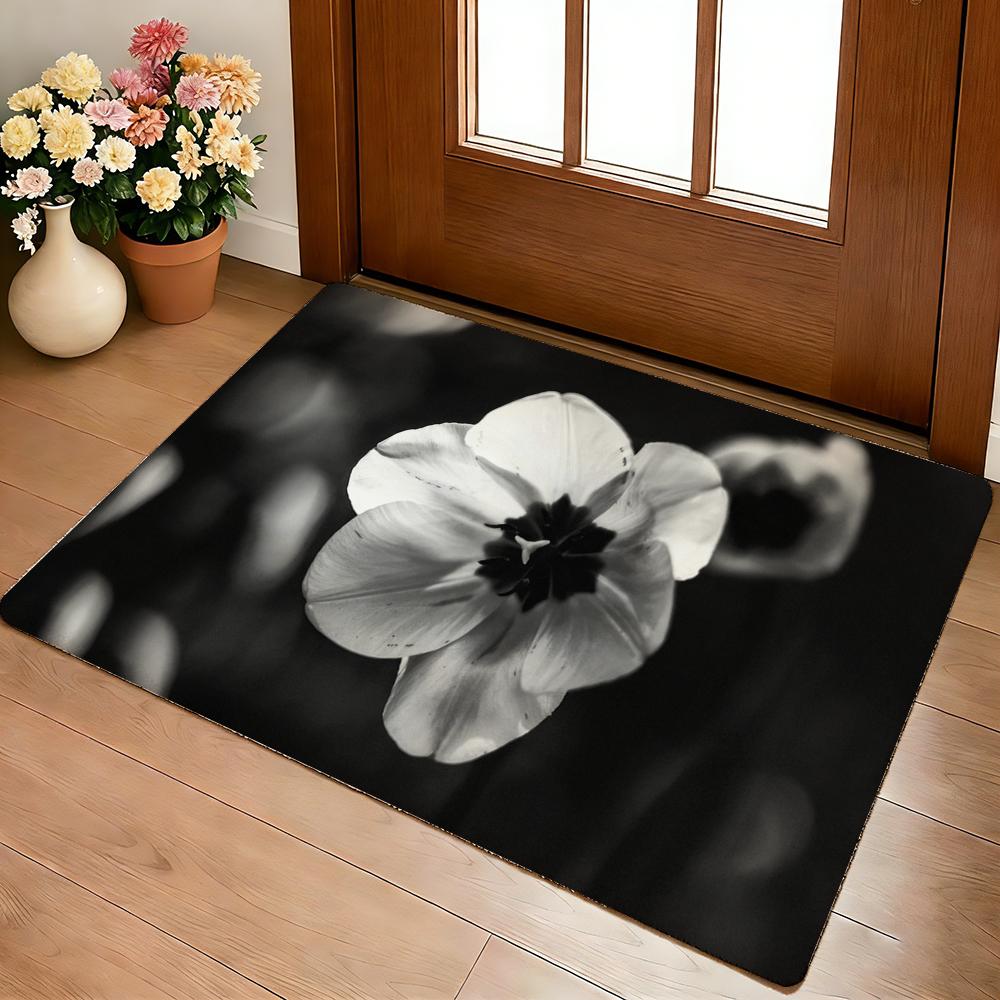 Advanced Black Flower Floor Mat Cozy Flannel Soft Thick Non-Slip Mat For Living Room Bedroom Kitchen Decor Rugs