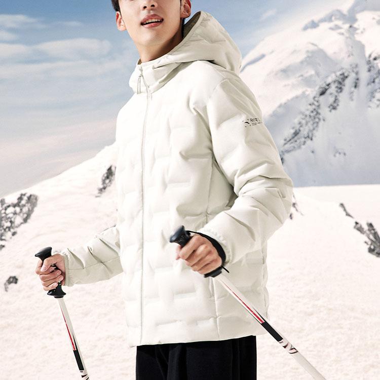 Anta Comprehensive Training Series Solid Color Zipper Hooded Long Sleeve Down Jacket Men outerwear Light-Sea-Green 952347913-1