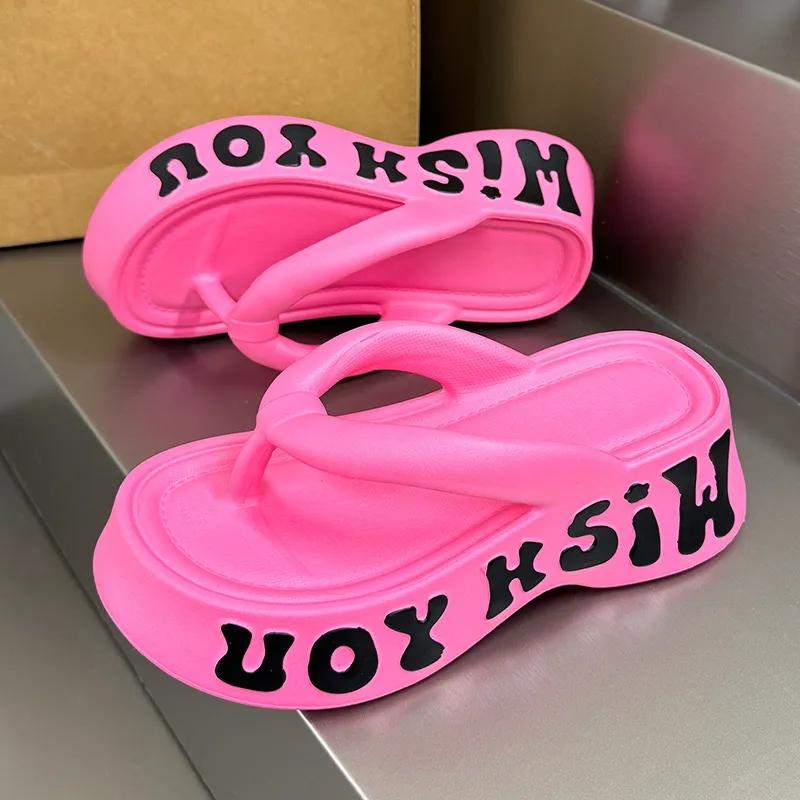 Thick-soled Height-enhancing Flip-flops for Women Fashionable Non-slip Soft-soled Beach Shoes for Summer Wear