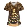 Women's Fashion V-Neck Short Sleeve Overalls With Pockets Christmas Printed Tops  Clothes