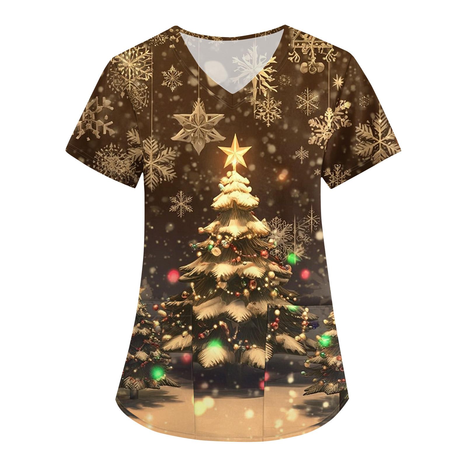 

Женские модные комбинезоны с V-образным вырезом и короткими рукавами, с карманами, топы с рождественским принтом, одежда XXXL кофейный