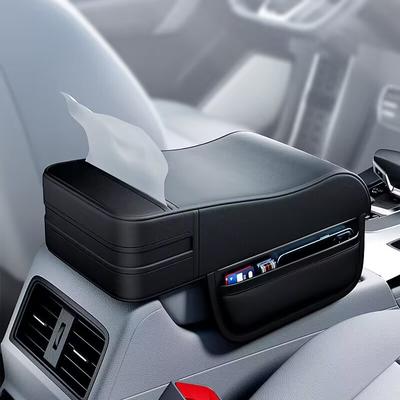 Car Center Armrest Box Height Pad Universal Central Elbow Rest Support Leather Auto Armrest Cover with Tissue Holder Armrest Cover