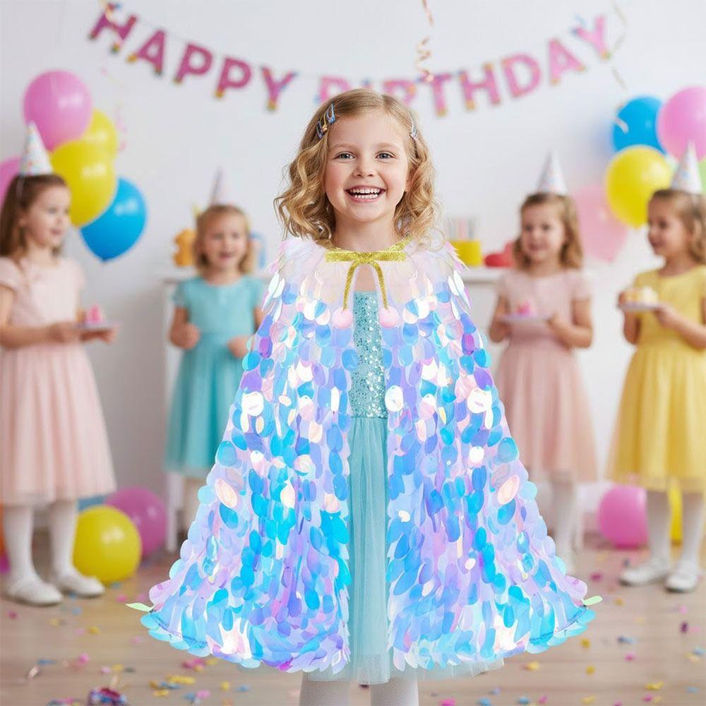 Vestito da Festa di Compleanno Travestimento Sirena Paillettes Mantello Vestito Accessorio Vestiti con Paillettes Bambini
