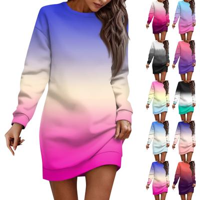 Vestido de manga larga para mujer, informal, degradado, estilo pulóver, estilo riñonera, vestido de otoño