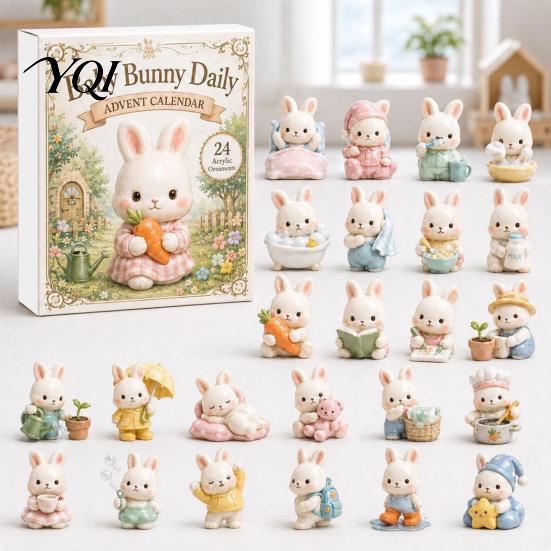 Cute Bunny Pendant Decorations 2026 Advent Calendar, 24 Days Acrylic Rabbit Ornaments Christmas Countdown Kids Calendar 2D Flat Animal Pendants