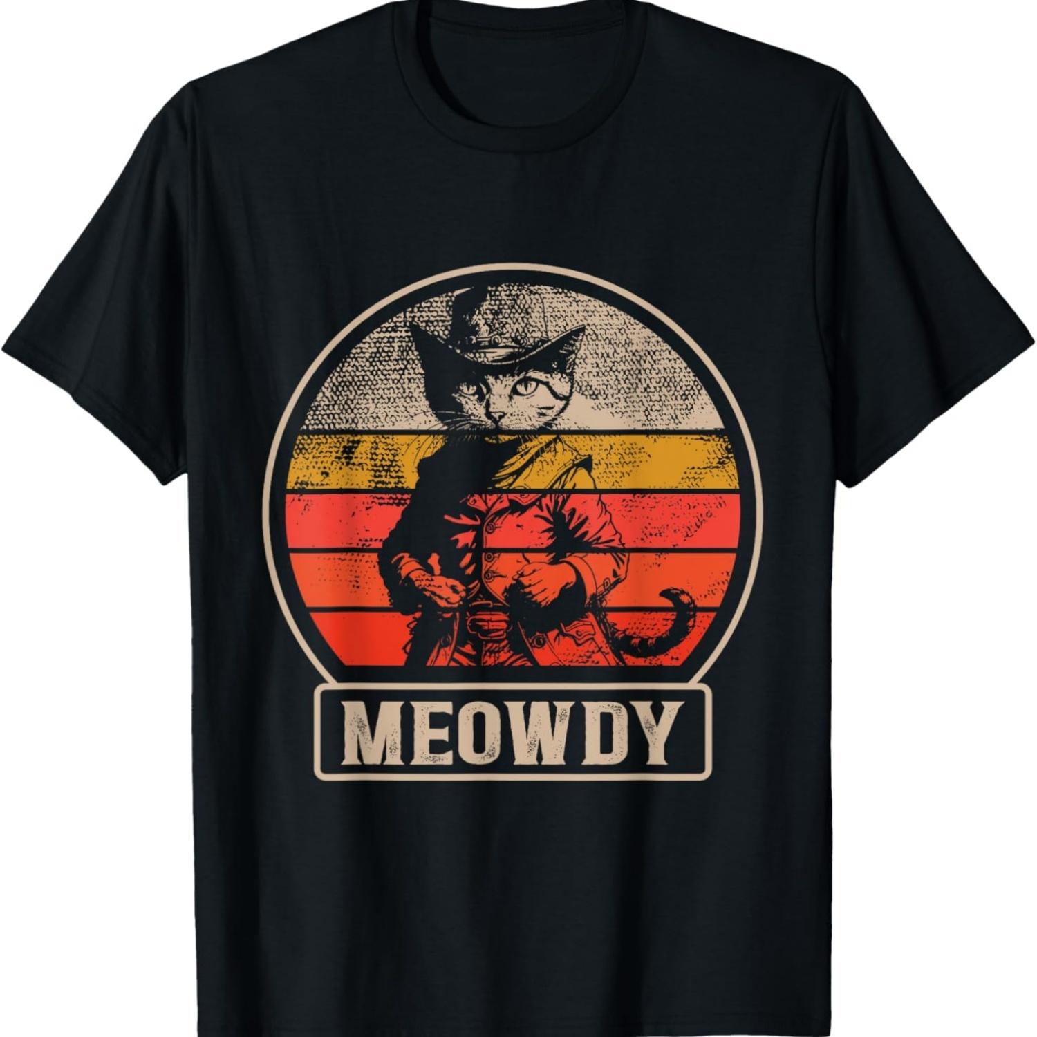 Meowdy - Funny Western Cowboy - Vintage Cat Meme T-Shirt S чёрный