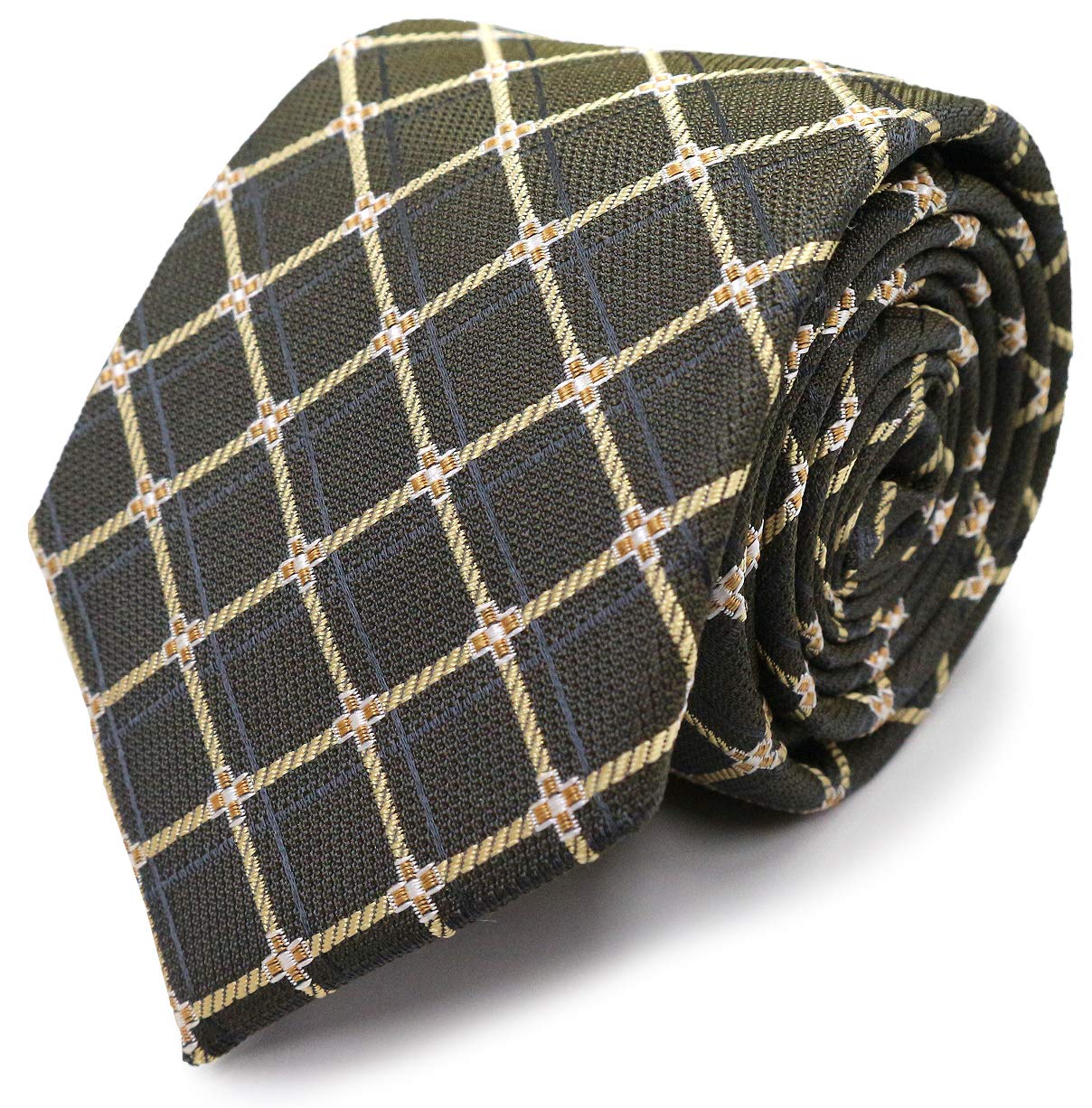 

[RACHEL] [Made in Japan] Japanese-made necktie, 100% silk, jacquard weave, suitable for suits and business wear, check pattern (Pattern B: Olive)