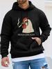 Unisex Autumn Winter Long Sleeve Hooded Sweatshirt, FRIED CHICKEN Smoking Rooster Retro Creative Pattern Print Casual Versatile Top, Casual Cool Fun F
