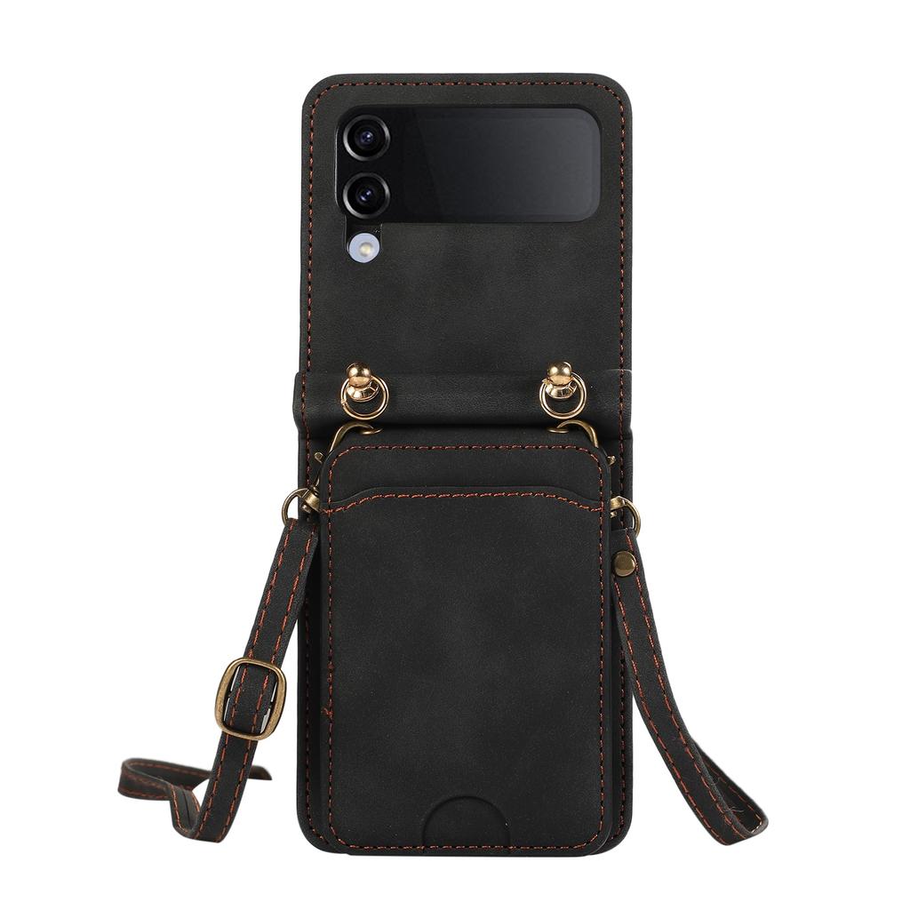 Vertical Cards Solt Crossbody Wallet Leather Case For Samsung Galaxy Z Flip 7 FE 6 5 4 3 5G Flip6 Bag Long Lanyard Cover Fundas