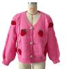 Casual Loose Strawberry Embroidery Thick Fried Dough Twists Single Breasted Knitting Sweater Coat Cardigan Women 3590 KTB