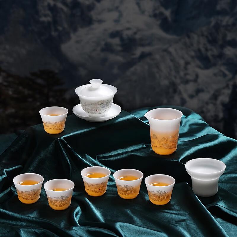 

Light Luxury Mutton Fat Jade Kung Fu Tea Set Gift Box