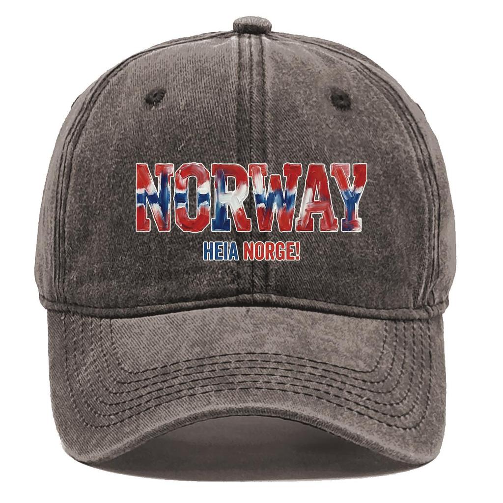 "NORWAY" "HEIA NORGE" Flag Printed Sun Hat , Adjustable Snapback Baseball Cap Simple Leisure Lightweight Distressed Dad Hat