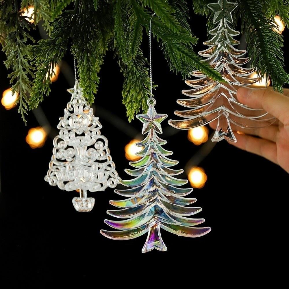 Clear Acrylic Christmas Ornaments Snowflake Christmas Decor Holiday Hanging Pendant Indoor Room