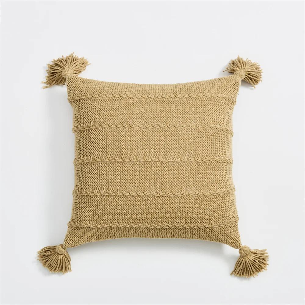 YIRUIO Scandinavian Style Cable Knit Pillow Case Fall Decor Kawaii Tassel Stripe Design Soft Sofa Bed Throw Pillow Case Cover