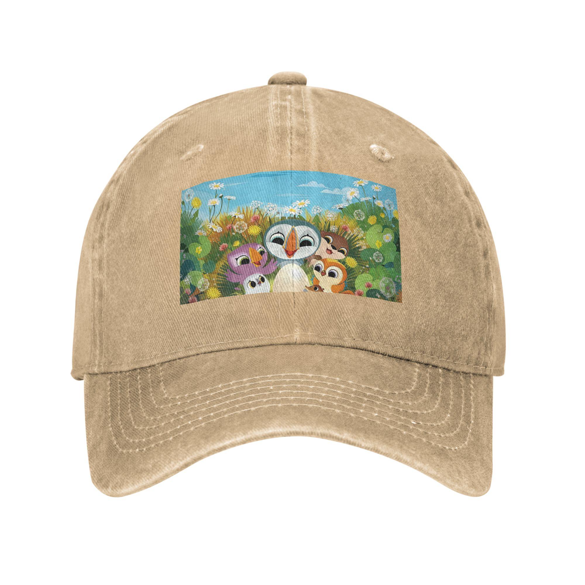 

Puffin Rock Cartoon Baseball Caps Fashion Washed Denim Hats Adjustable Casquette Sports Baseball Cowboy Hat for Men Women One Size