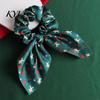 Christmas Hair Scrunchies for Women Girls, Elastic Ponytail Holders with Ribbon Bow, Decorative Wrist Soft Fabric Ties Holiday Party Accessories