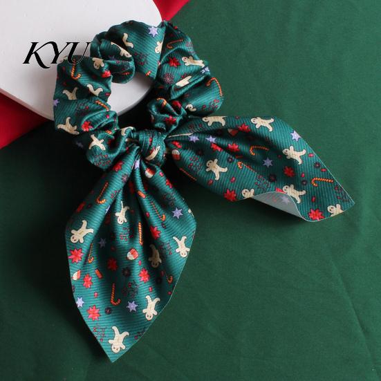 Christmas Hair Scrunchies for Women Girls, Elastic Ponytail Holders with Ribbon Bow, Decorative Wrist Soft Fabric Ties Holiday Party Accessories