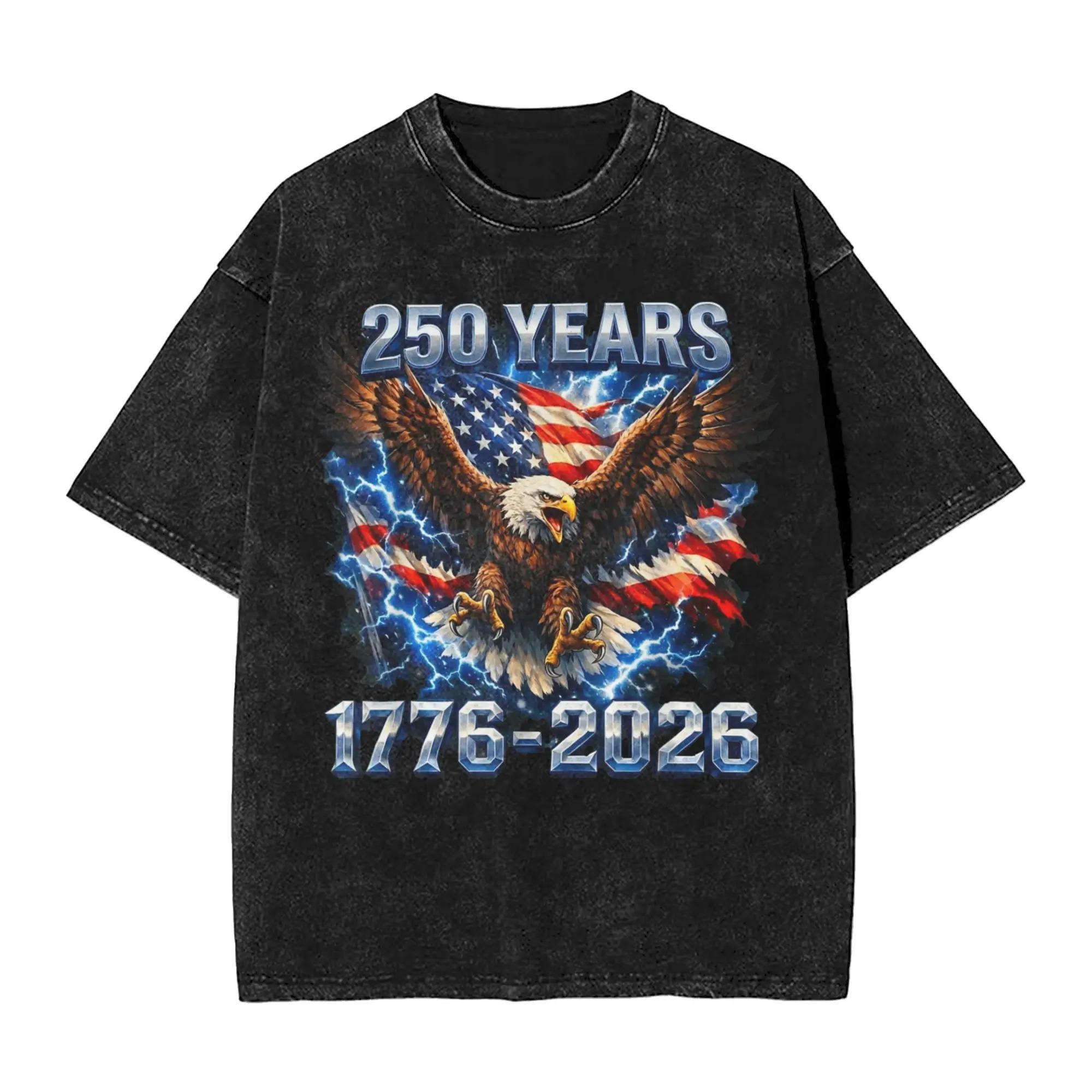 

USA Flag Years Anniversary Graphic Print Tshirt Women Men Vintage Washed Oversized Top Cotton Solf Summer New Tee S