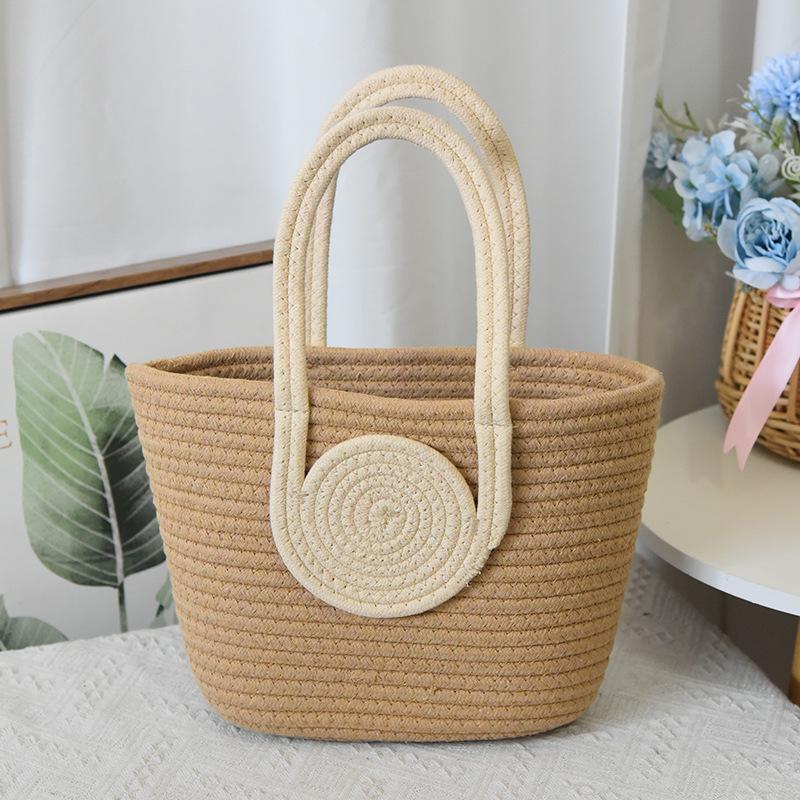 Contrast Color Cotton Rope Woven Women's Tote: Stylish, Large Capacity, Versatile Korean Handbag