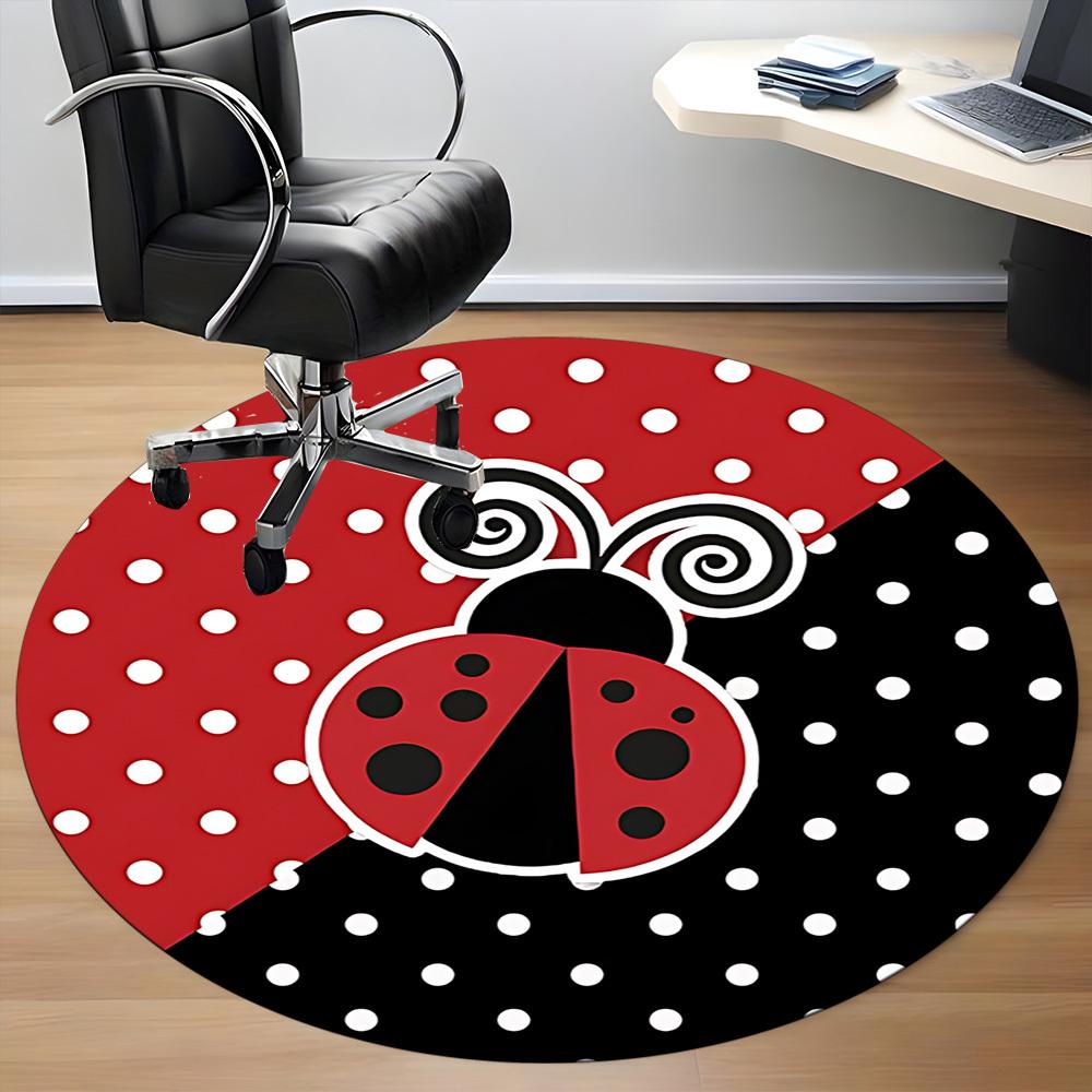 1pc Ladybug PolkaDot Office Round Area Rug, Under Office Chairs Bedroom Living Room Home Decor, Room Deco