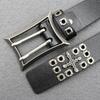 Heavy-Duty Cowhide Leather Belt with Double-Needle Rivets and Hollow Eyelets