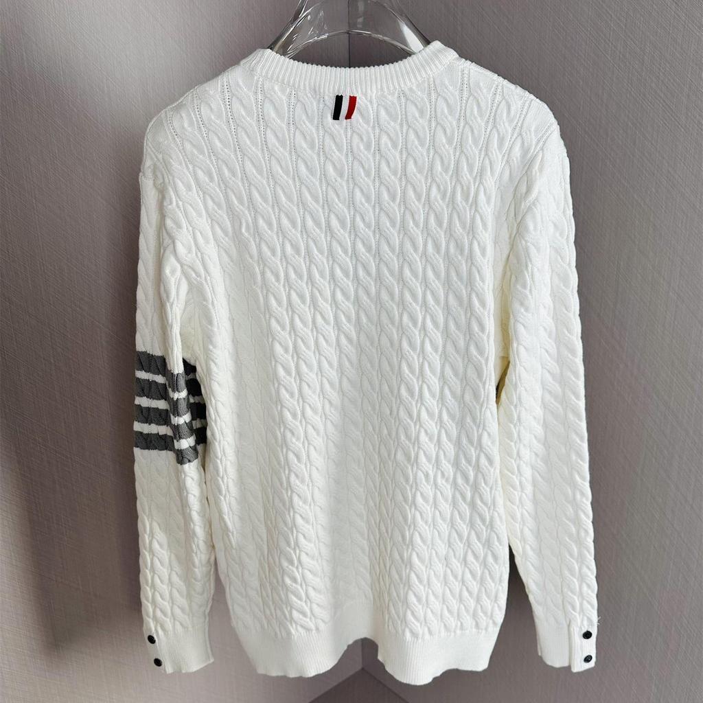 Men's European-Style Cable Knit Sweater with Four-Bar Stripes - Trendy Autumn/Winter Round Neck Pullover